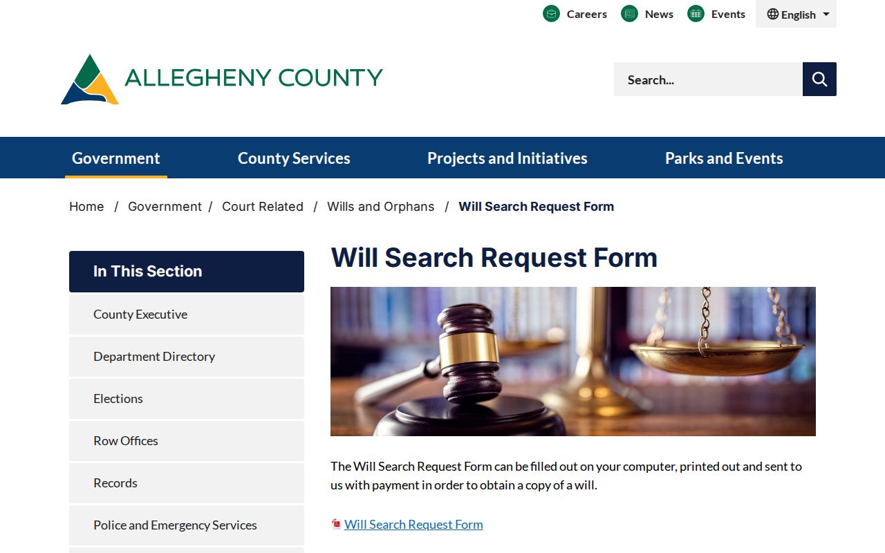 Shaler Township previous residents estate research through the Allegheny will-search request
