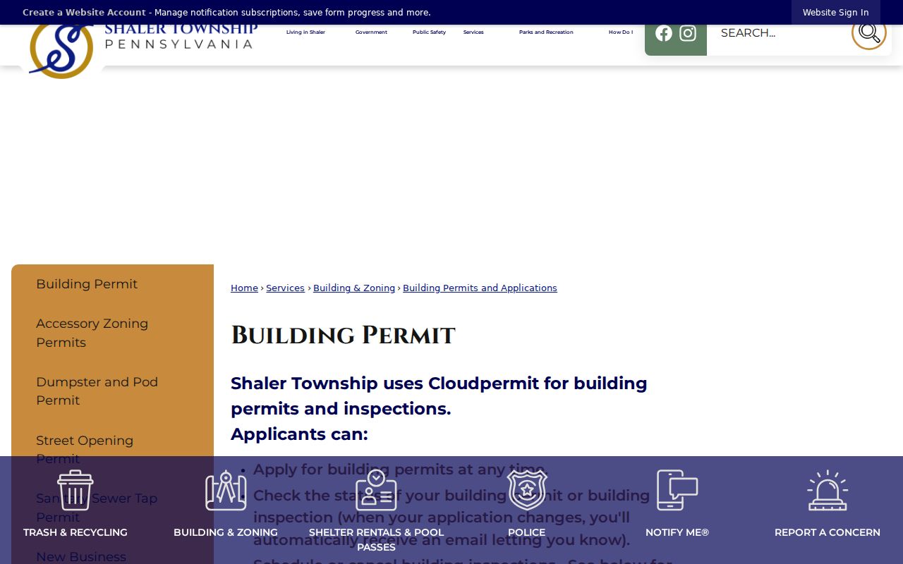 Shaler Township previous residents research using the township permit route
