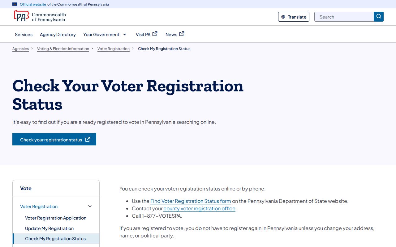 Shaler Township resident lookup through Pennsylvania voter registration status